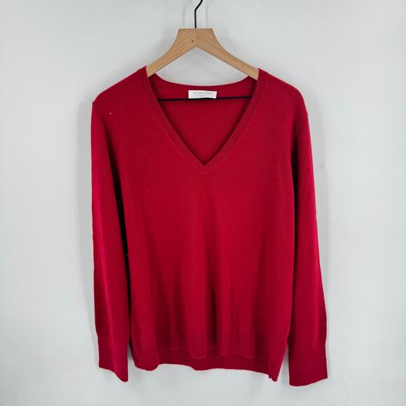 Everlane Red 100% Cashmere V-Neck Sweater XL Classic Holiday Wardrobe Staple - Picture 5 of 5
